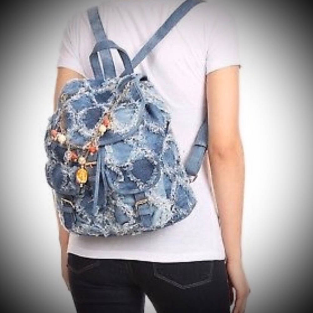 NEW! 💎Fun Paris Blue Jean Hippy Backpack